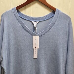 Intro. Sweater Womens Large Blue V Neck Hi Low Hem Lightweight Knit Pullover